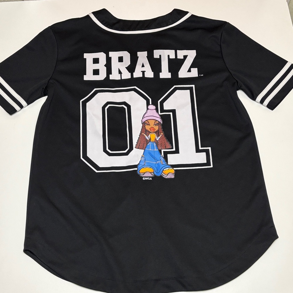 Bratz Baseball Jersey Top, Black & White, Size Small, Oversized Fit